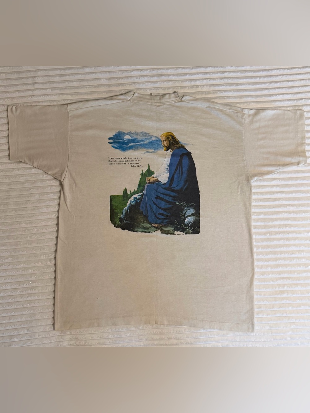 Vintage Jesus Christ John 12:46 Scafa Tornabene T Shirt XL Single Stitch USA - Picture 4 of 12